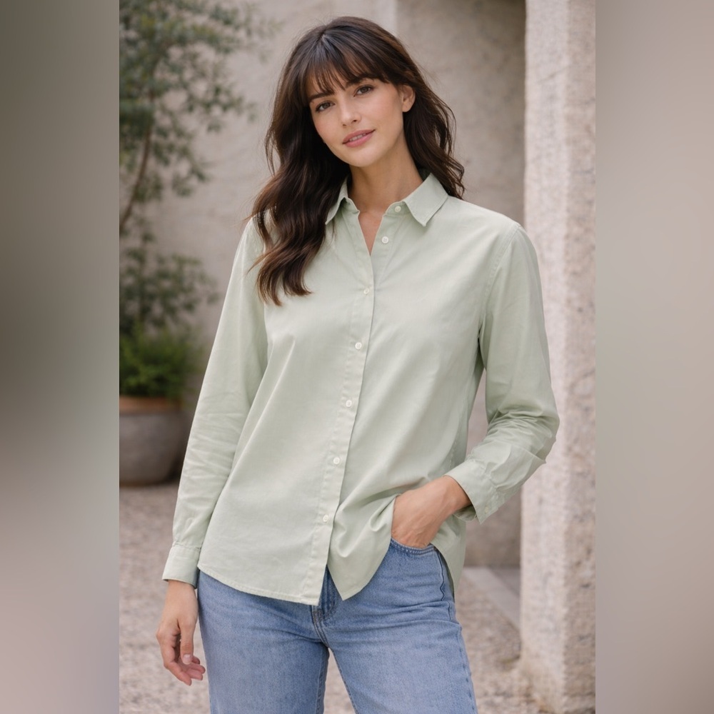 Oak + Fort Crisp Cotton Button-Down Shirt | Size Medium pastel green oversized​